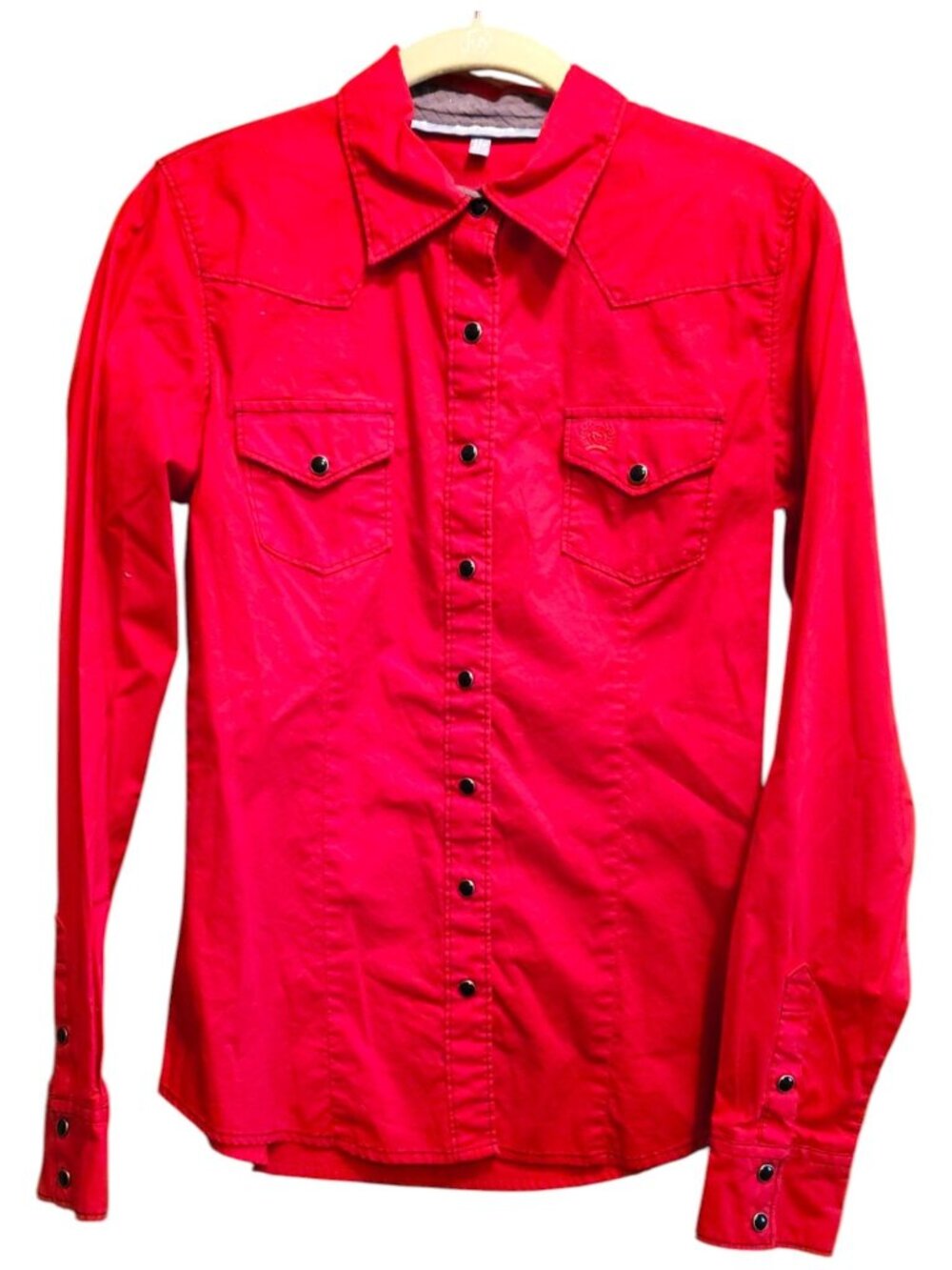 Cinch Women's Western Pearl Snap Shirt Red w/ Black Pearl Snaps Stretchy SMALL